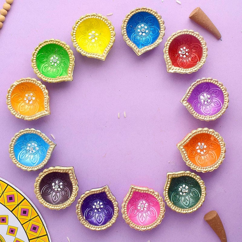 SATVIK 36 Pc Clay Diya Set with Assorted Shubh Labh Stickers | Natural Terracotta Oil Lamps for Diwali, Navratri, Pooja & Home Décor - Image 3